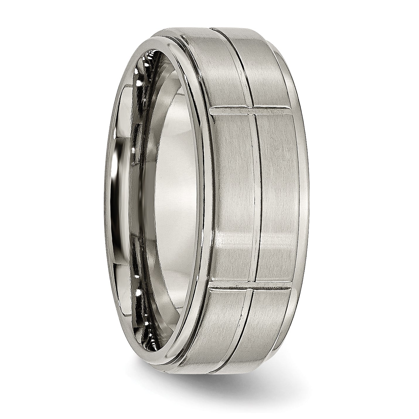 Sophia Jewelers Titanium Unisex Wedding Band with Brushed Center and Ridged Edges