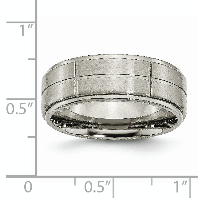 Sophia Jewelers Titanium Unisex Wedding Band with Brushed Center and Ridged Edges