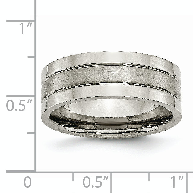 Titanium Grooved Unisex Wedding Band with Brushed Finish Engravable