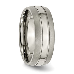 Titanium 8mm Grooved Unisex Wedding Band with Polished & Brushed Finish