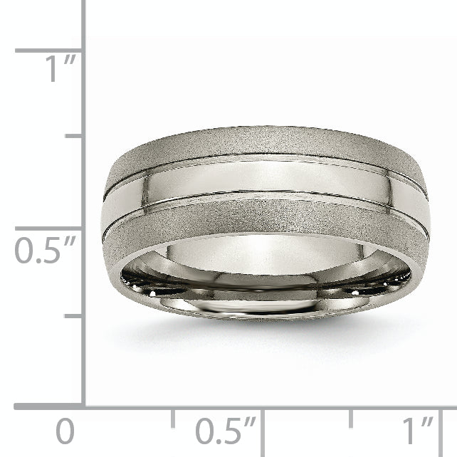 Titanium 8mm Grooved Unisex Wedding Band with Polished & Brushed Finish