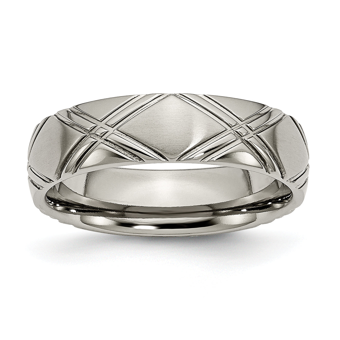 Titanium Brushed and Polished 6mm Criss-cross Design Band