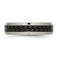 Titanium Black Enamel Braid Wedding Band with Polished Ridged Edge