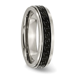 Titanium Black Enamel Braid Wedding Band with Polished Ridged Edge