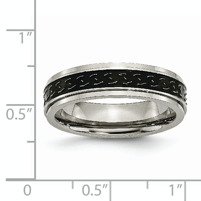 Titanium Black Enamel Braid Wedding Band with Polished Ridged Edge