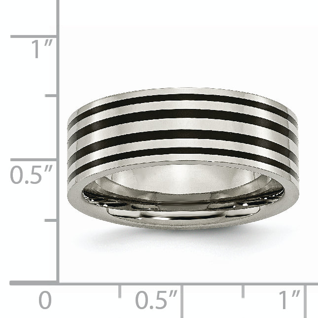 Titanium Unisex Wedding Band with Black Enamel Stripes and Polished Finish