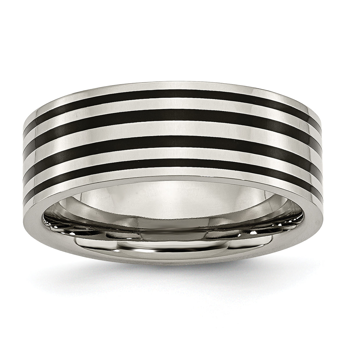 Titanium Polished Black Enamel Striped 8mm Flat Band