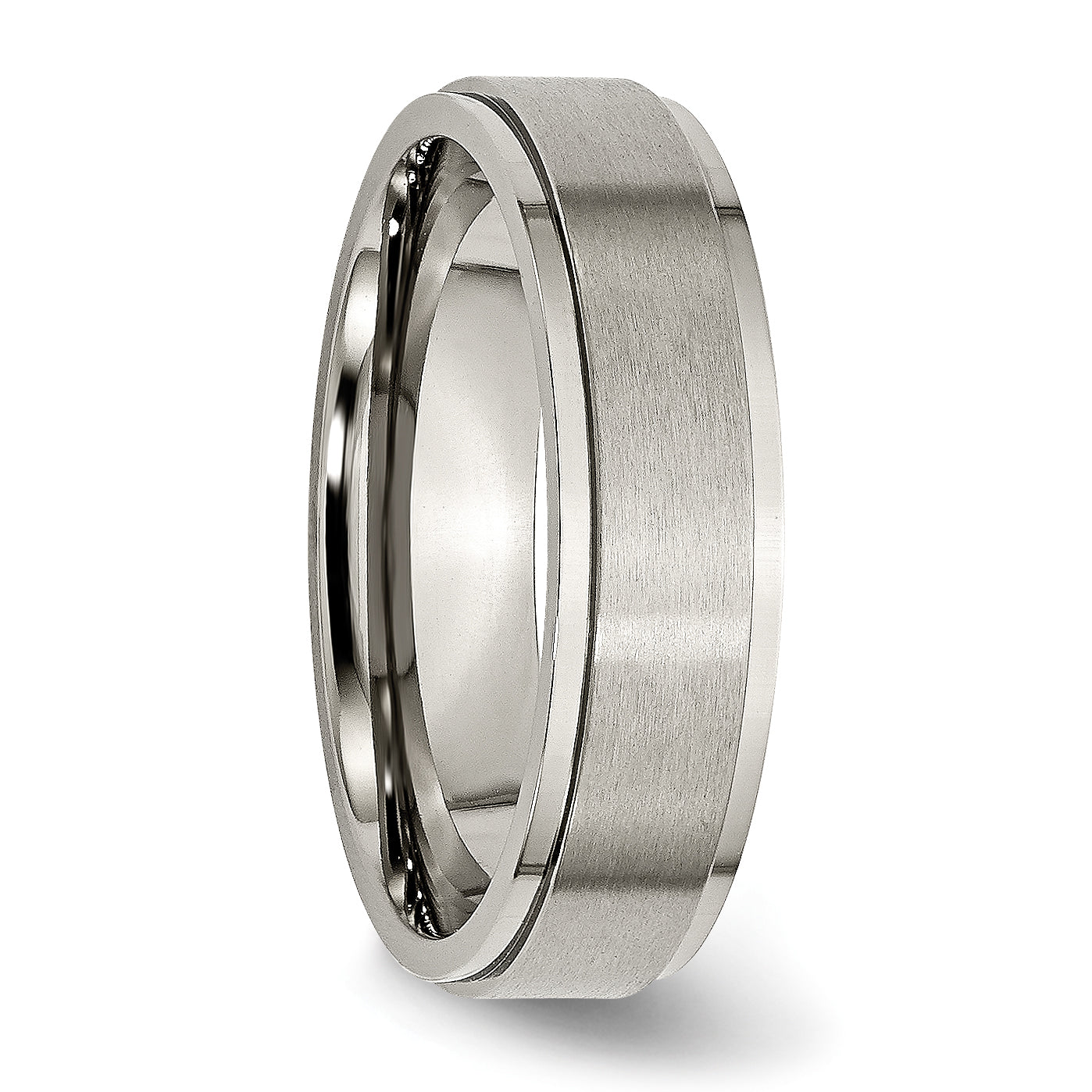 Titanium Brushed Center 6mm Ridged Edge Band