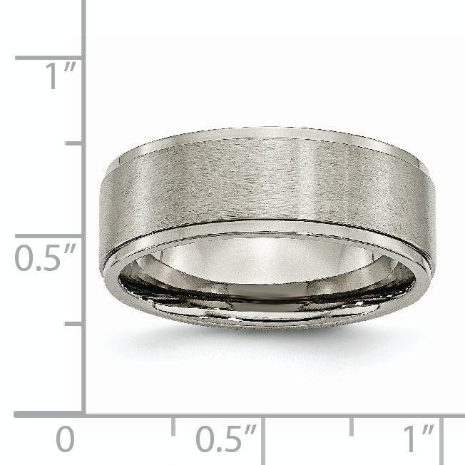 Titanium Brushed Center 8mm Ridged Edge Band