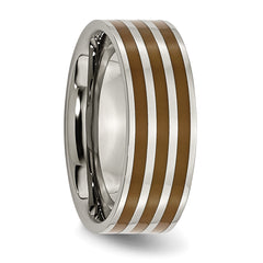 Titanium Enamel Striped 8mm Polished Unisex Wedding Band Engravable