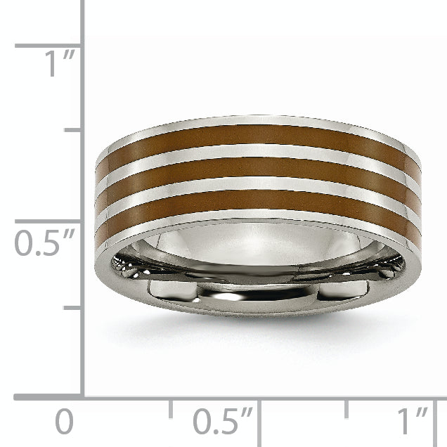 Titanium Enamel Striped 8mm Polished Unisex Wedding Band Engravable