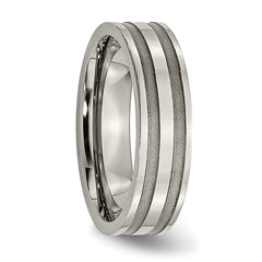 Sophia Jewelers Titanium Wedding Band with Polished Grooved Unisex Design