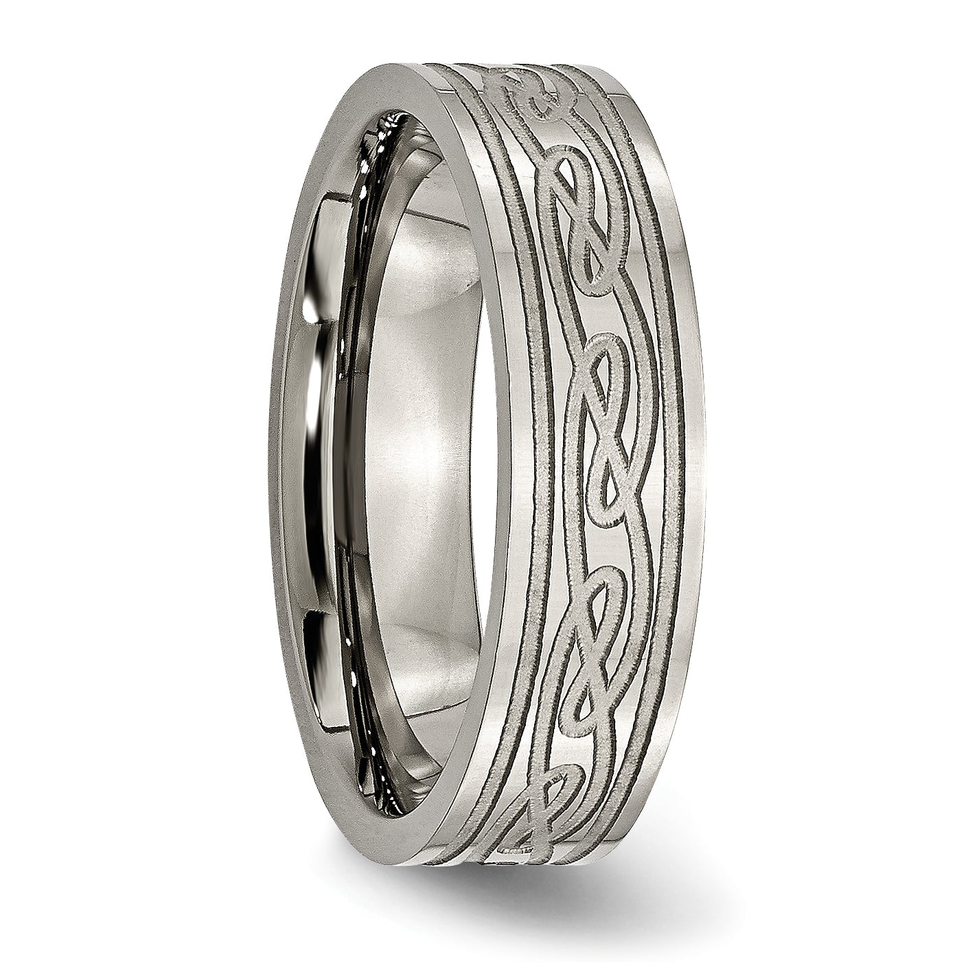 Titanium Celtic Knot Wedding Band with Polished Laser Design