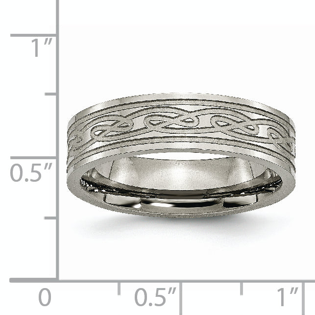 Titanium Polished Laser Etched 6mm Celtic Knot Flat Band