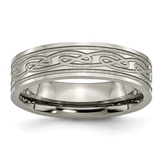 Titanium Polished Laser Etched 6mm Celtic Knot Flat Band