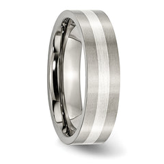 Titanium and Sterling Silver Inlay Unisex Wedding Band Brushed Finish, Engravable