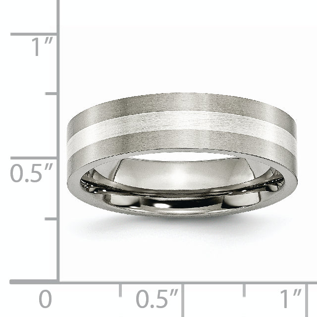 Titanium and Sterling Silver Inlay Unisex Wedding Band Brushed Finish, Engravable