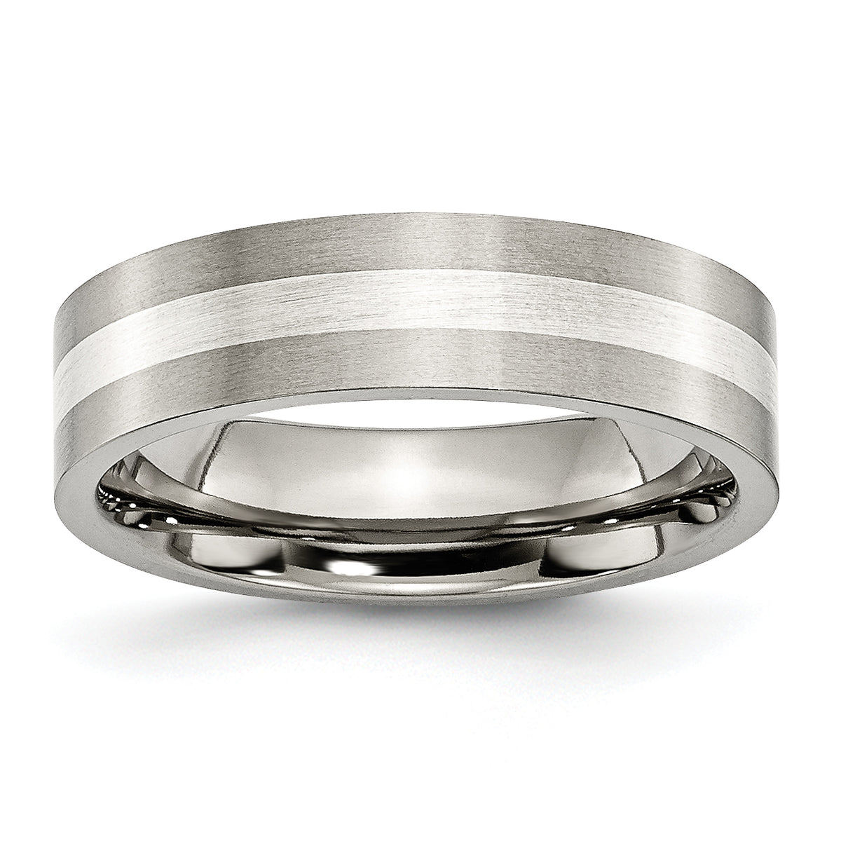 Titanium Brushed with Sterling Silver Inlay 6mm Flat Band