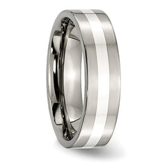 Titanium Polished with Sterling Silver Inlay 6mm Flat Band