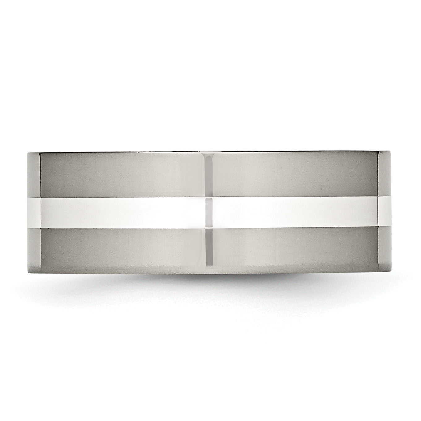 Titanium Polished WithSterling Silver Inlay 8mm Flat Band