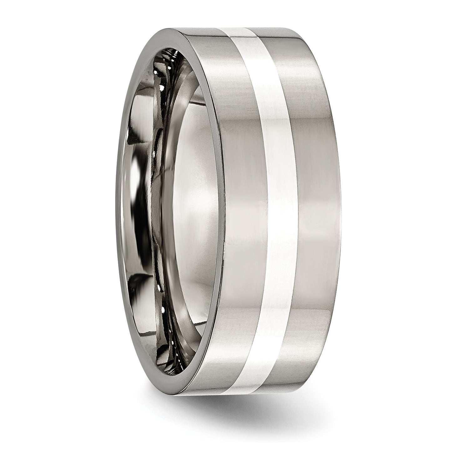 Sophia Jewelers Unisex Titanium Wedding Band with Silver Inlay Polished Finish