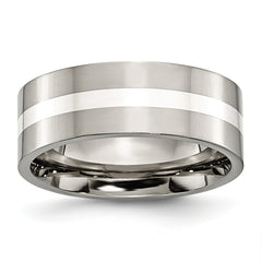 Titanium Polished WithSterling Silver Inlay 8mm Flat Band