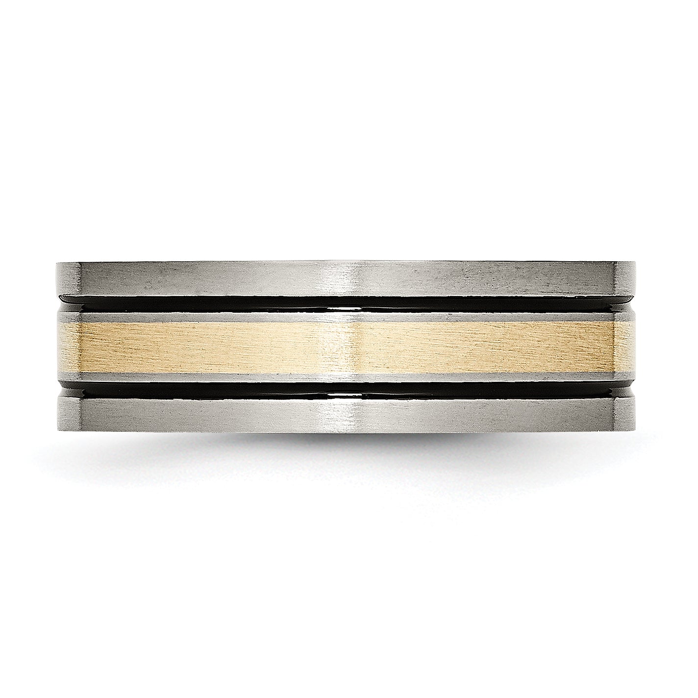 Titanium Antiqued and Brushed with 14k Gold Inlay 7mm Flat Band