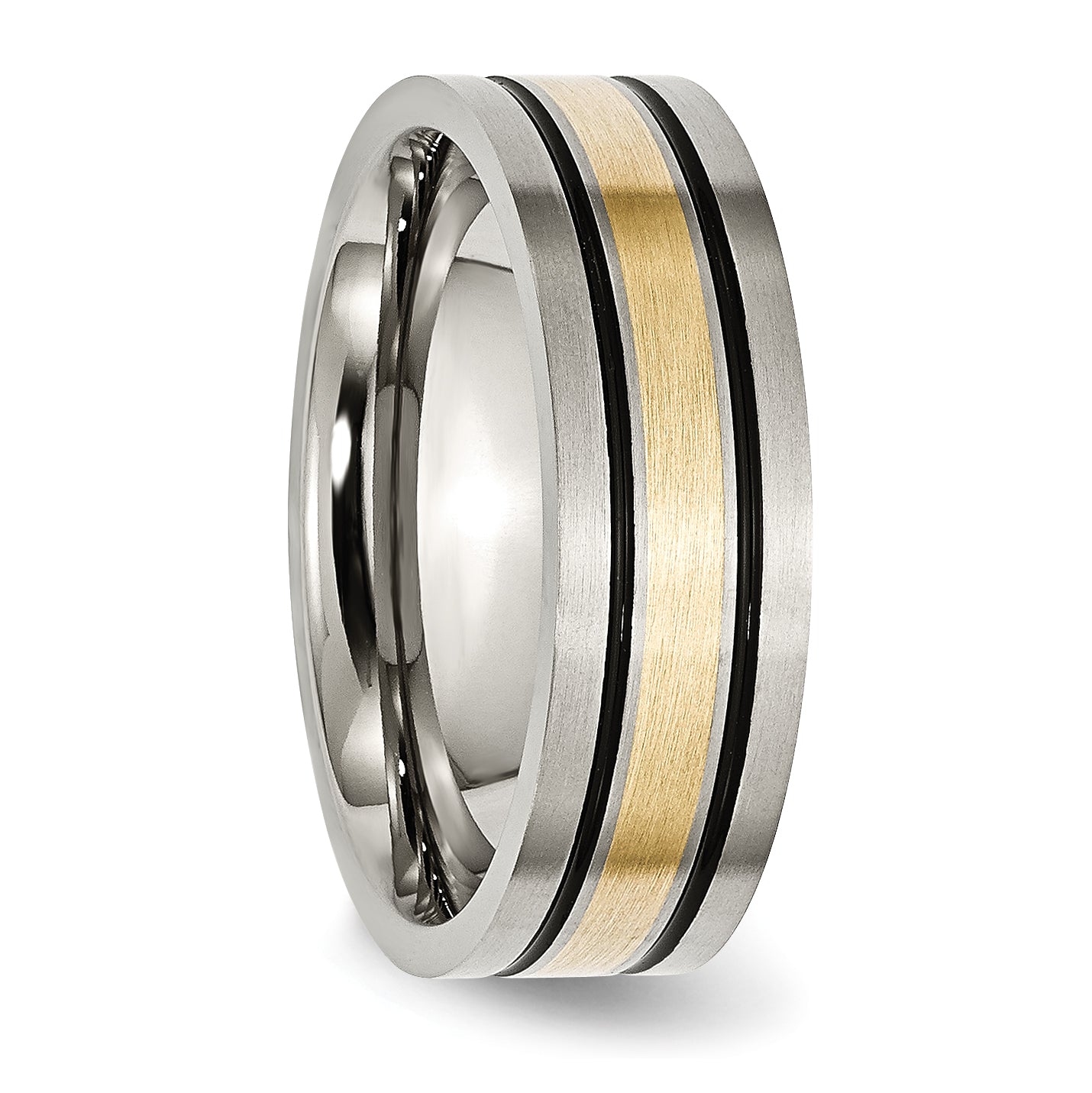 Titanium Antiqued and Brushed with 14k Gold Inlay 7mm Flat Band