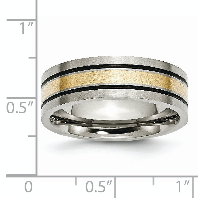 Sophia Jewelers 14K Gold Titanium Unisex Wedding Band with Inlay and Engraving