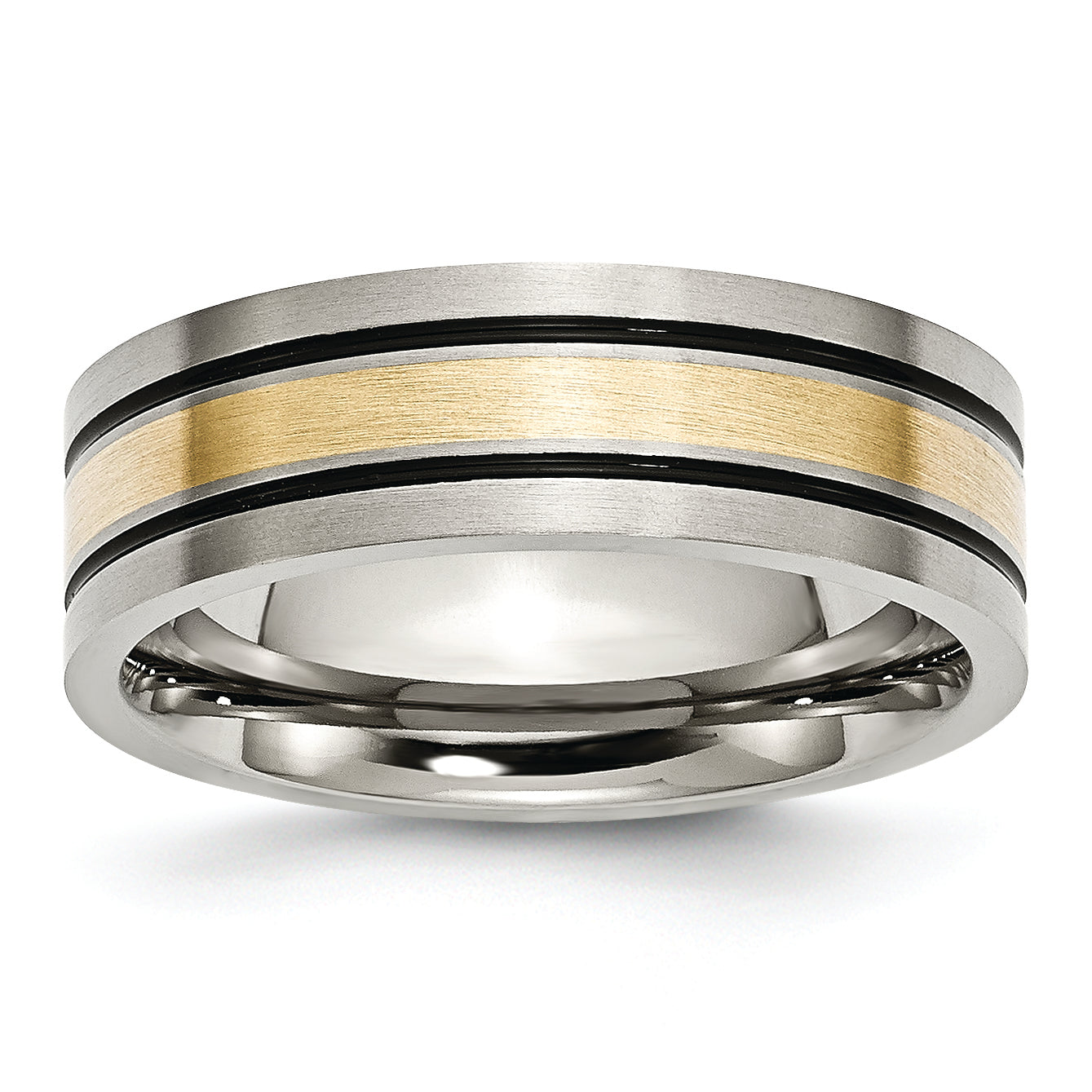 Titanium Antiqued and Brushed with 14k Gold Inlay 7mm Flat Band