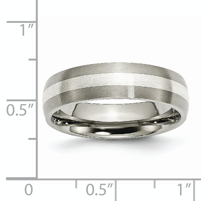 Titanium Brushed with Sterling Silver Inlay 6mm Band