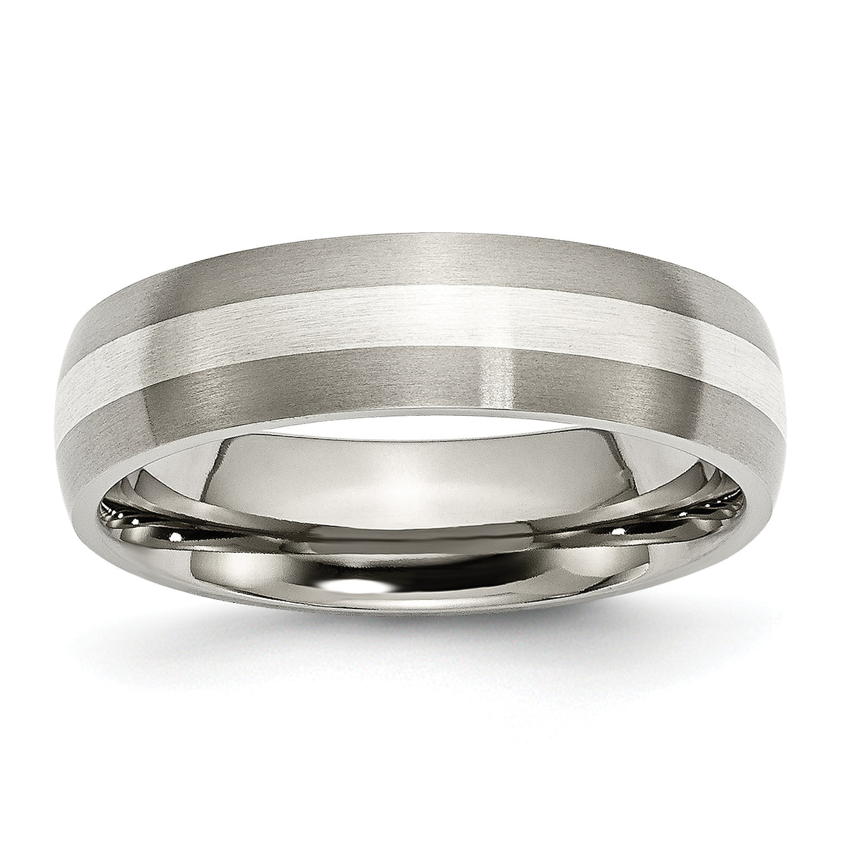 Titanium Brushed with Sterling Silver Inlay 6mm Band