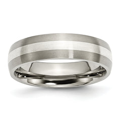 Titanium Brushed with Sterling Silver Inlay 6mm Band