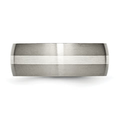 Titanium Brushed with Sterling Silver Inlay 8mm Band