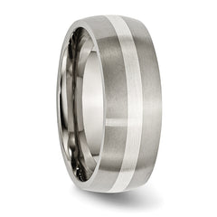 Titanium Brushed with Sterling Silver Inlay 8mm Band