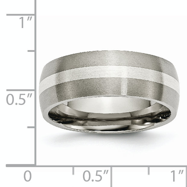 Titanium Brushed with Sterling Silver Inlay 8mm Band