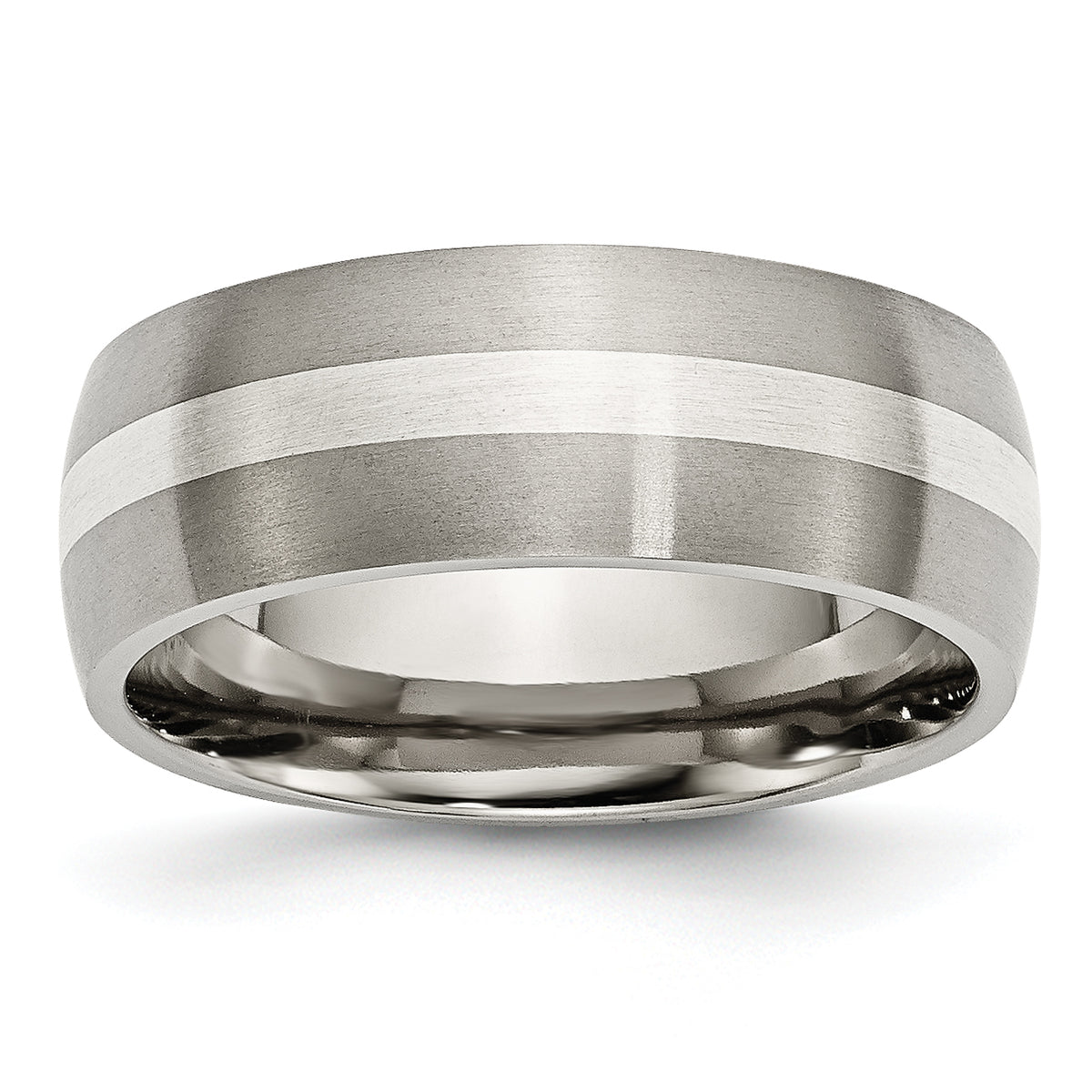 Titanium Brushed with Sterling Silver Inlay 8mm Band