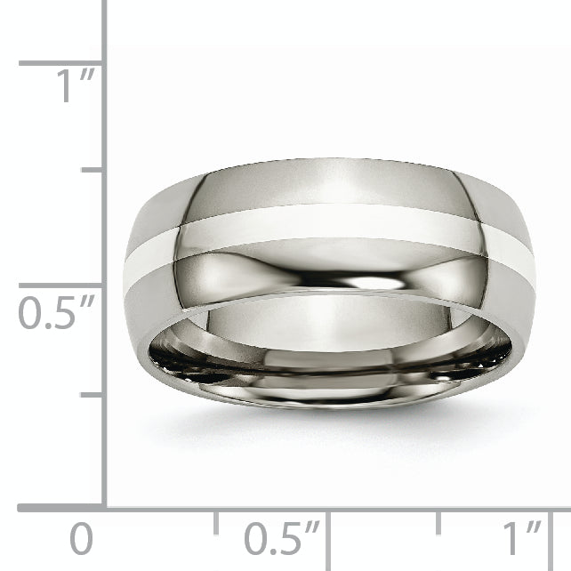 Sophia Jewelers Titanium Silver Inlay Unisex Engravable Wedding Band