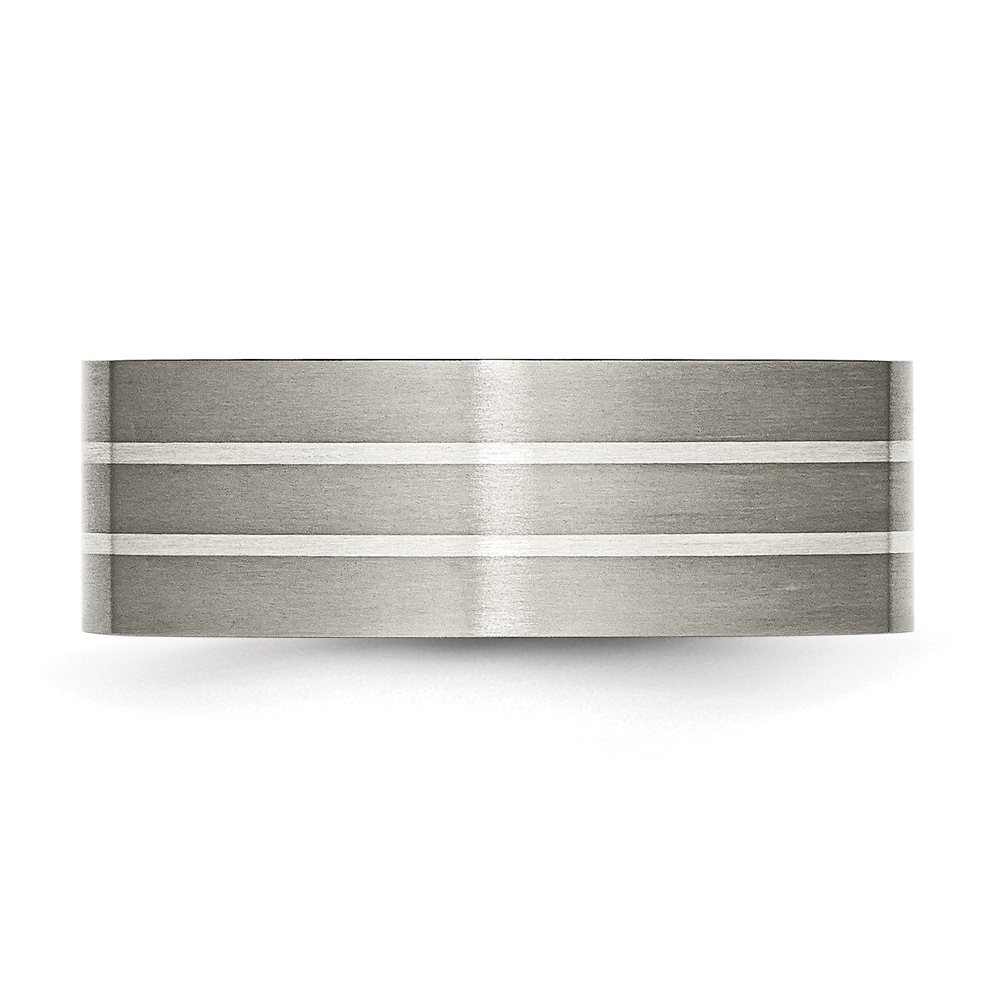 Titanium Brushed WithSterling Silver Inlay 8mm Flat Band