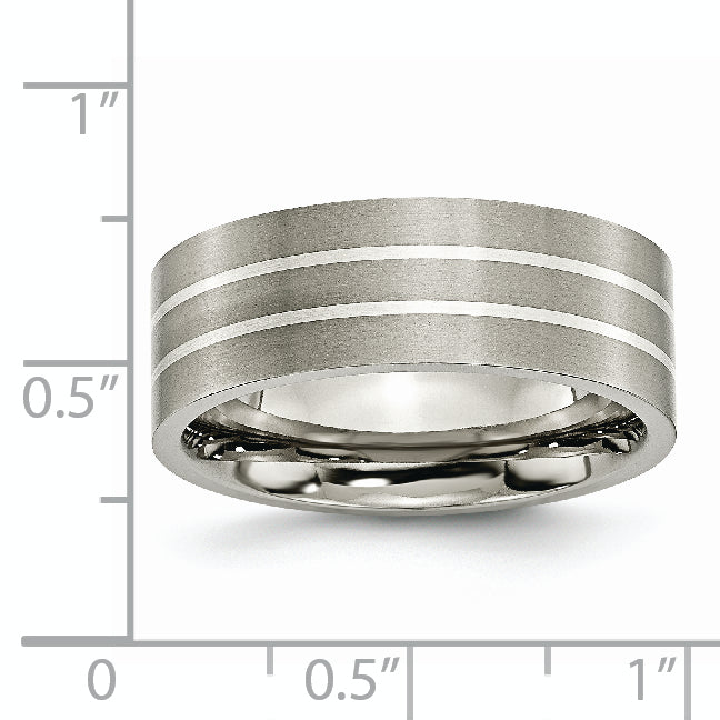 Titanium Brushed WithSterling Silver Inlay 8mm Flat Band