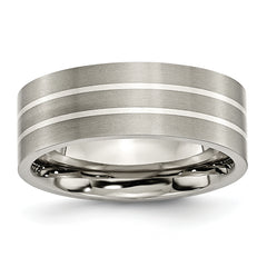 Titanium Brushed WithSterling Silver Inlay 8mm Flat Band