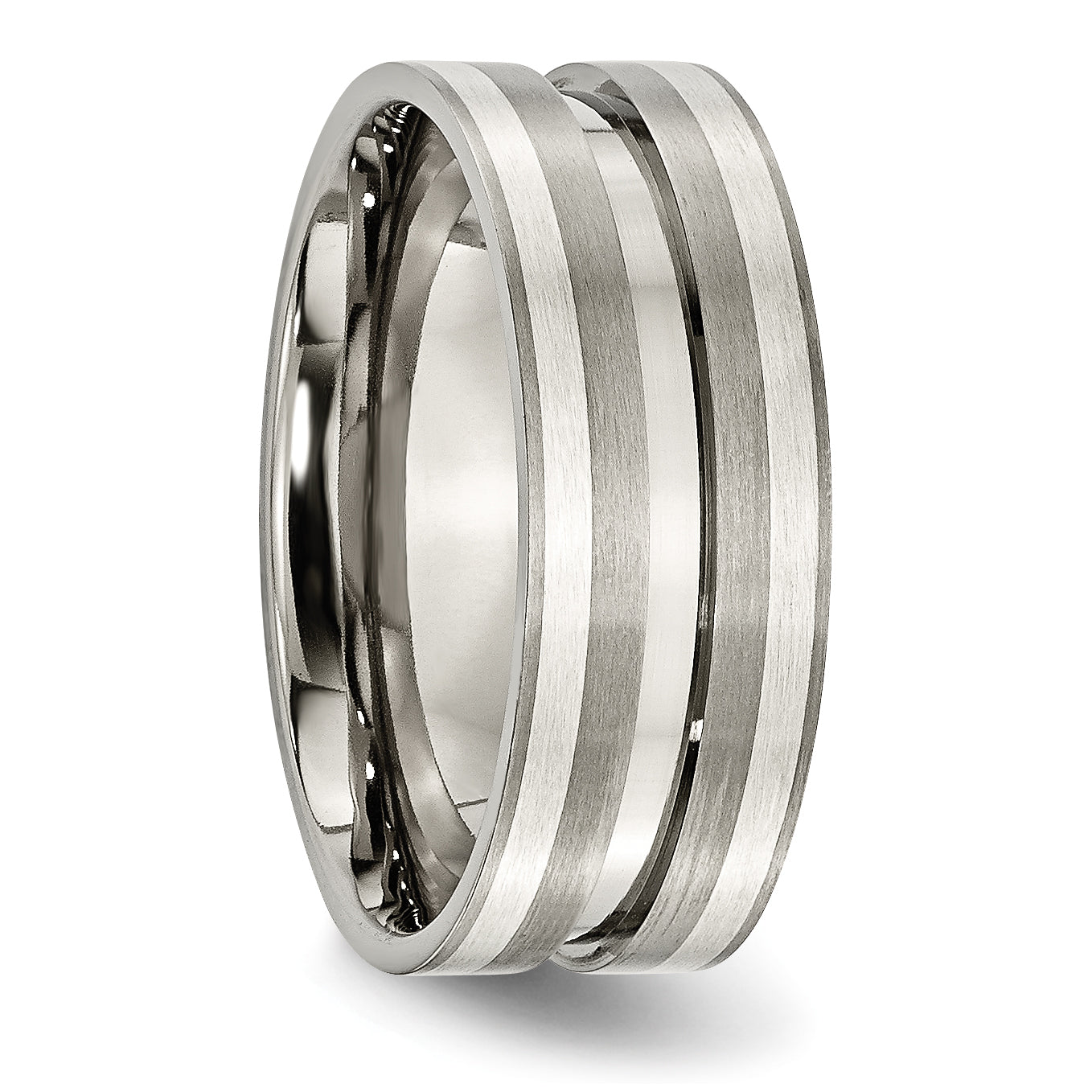 Titanium Brushed WithSterling Silver Inlay 8mm Grooved Band