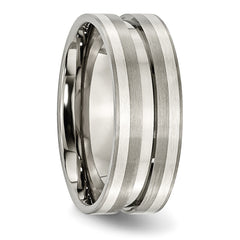 Titanium and Sterling Silver Unisex Wedding Band with Brushed Finish