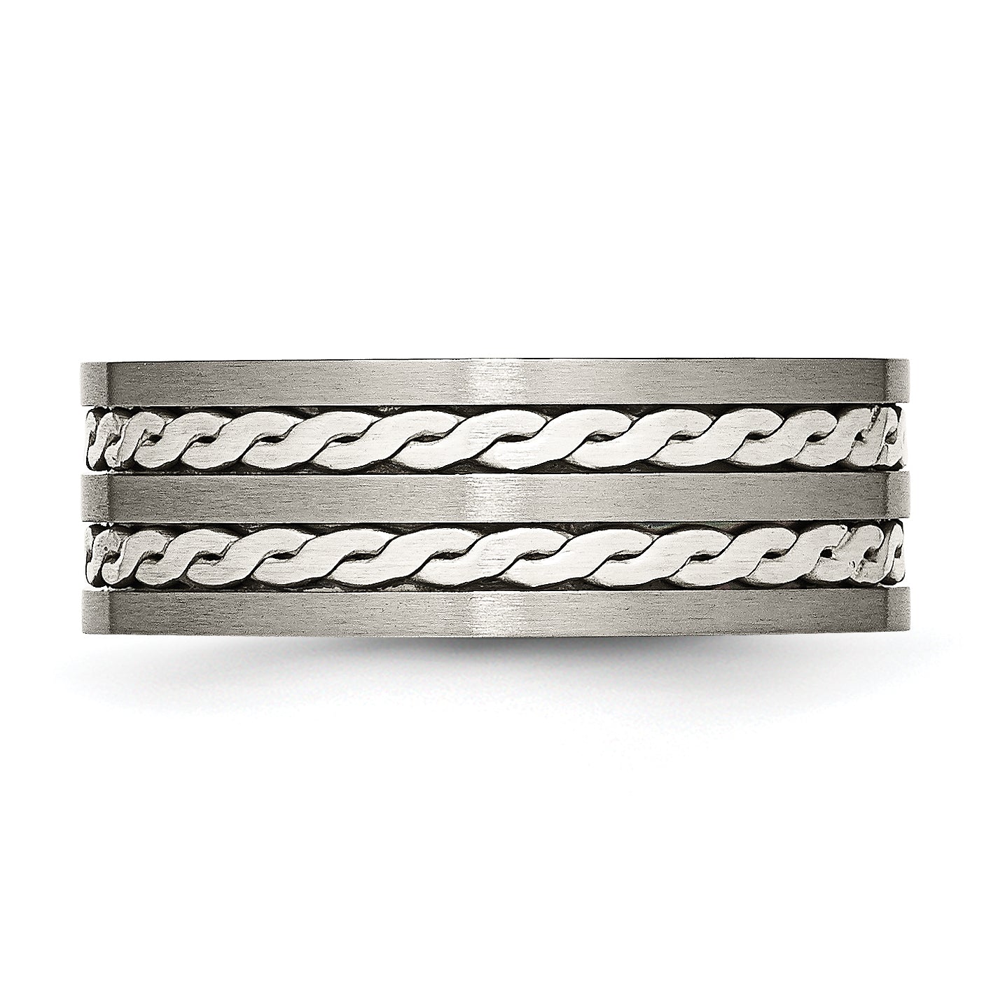 Titanium Antiqued and Brushed with Sterling Silver Braided Inlay 8mm Band