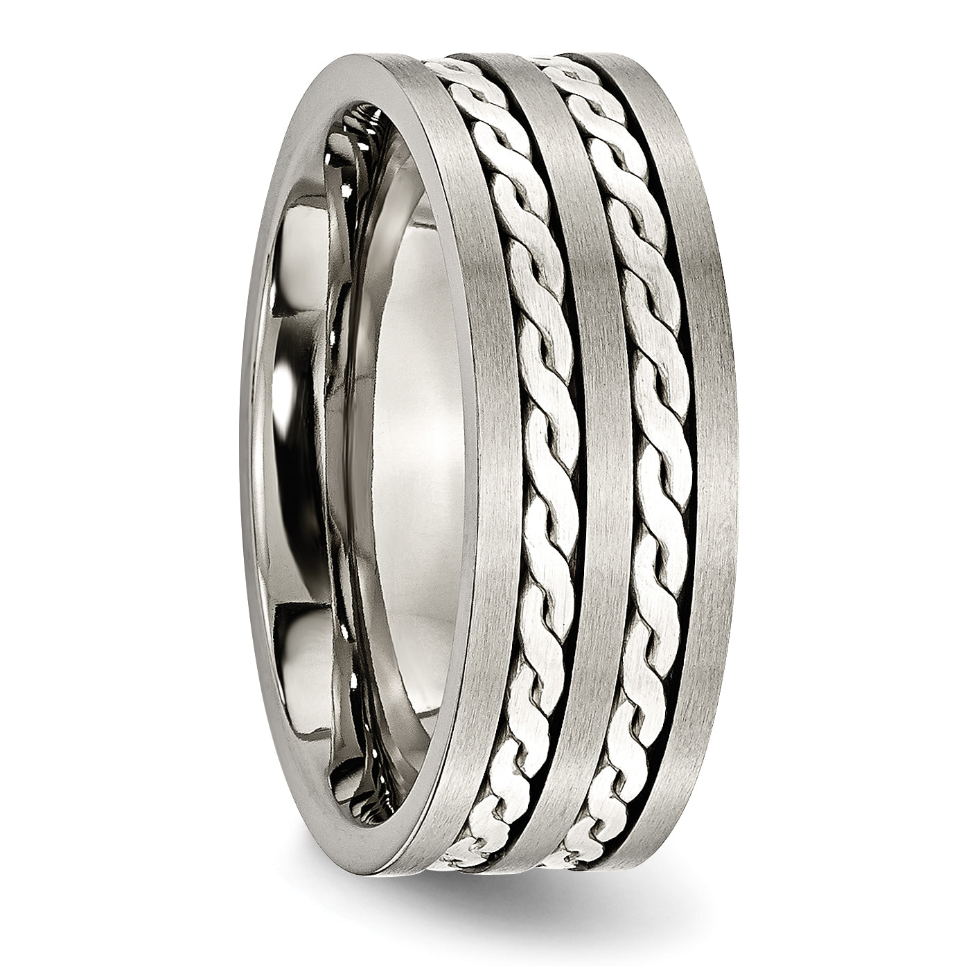 Sophia Jewelers Titanium and Sterling Silver Unisex Wedding Band with Braided Inlay