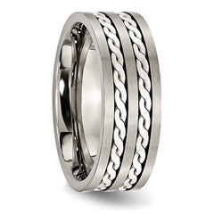 Titanium Antiqued and Brushed with Sterling Silver Braided Inlay 8mm Band