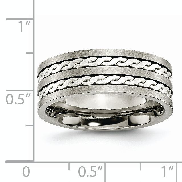 Sophia Jewelers Titanium and Sterling Silver Unisex Wedding Band with Braided Inlay