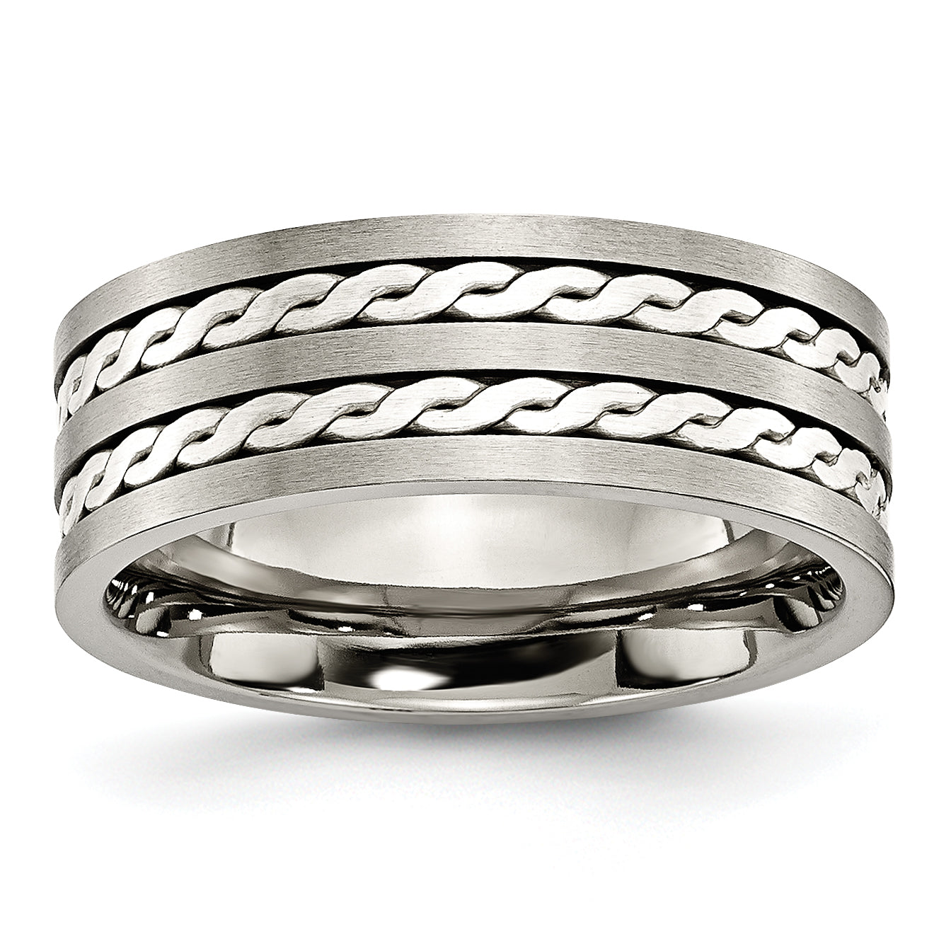 Titanium Antiqued and Brushed with Sterling Silver Braided Inlay 8mm Band