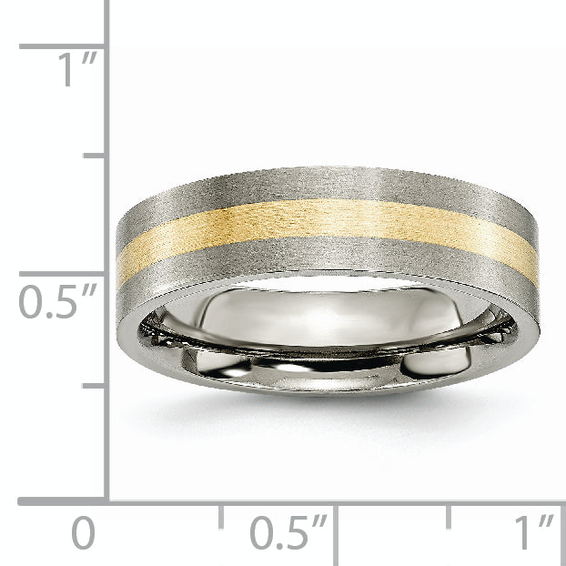 Titanium Brushed with 14k Gold Inlay 6mm Flat Band