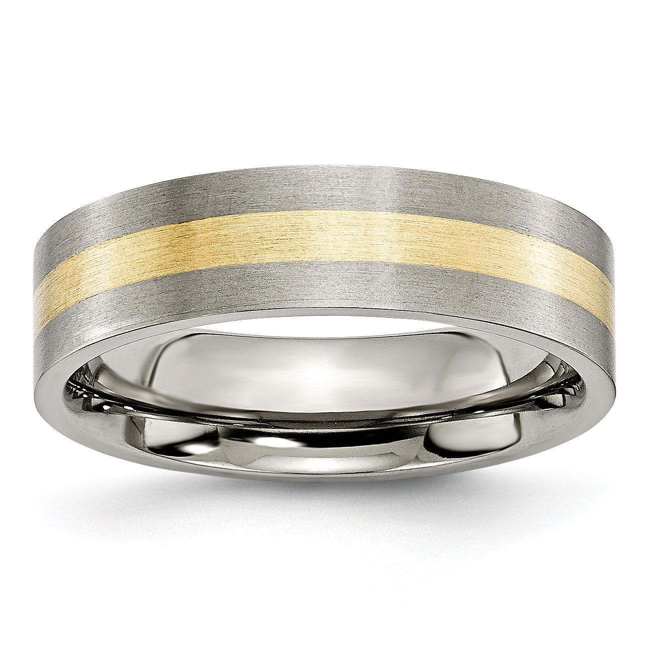 Titanium Brushed with 14k Gold Inlay 6mm Flat Band